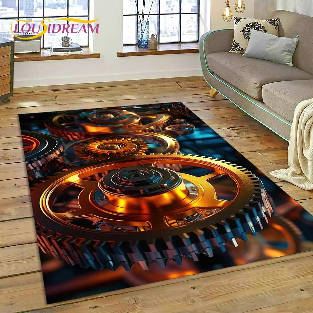 3D mechanické ozubené kola Gears Steampunk Koberec Koberec do obývacího pokoje Ložnice Dekor, podlahová rohož Protiskluzová dekorace na pohovku Rohožka Dárky