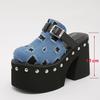 Fashion Denim Blue Solid Platform Rivets Women Slippers Fashion Design Thick Bottom High Heels Shoes Summer Party Dress Zapatos Mujer
