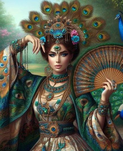 Gypsy Woman Full Square Round Diamond Embroidery Fantasy Peacock Goddess Diamond Painting Cross Stitch Mosaic Wall Decor