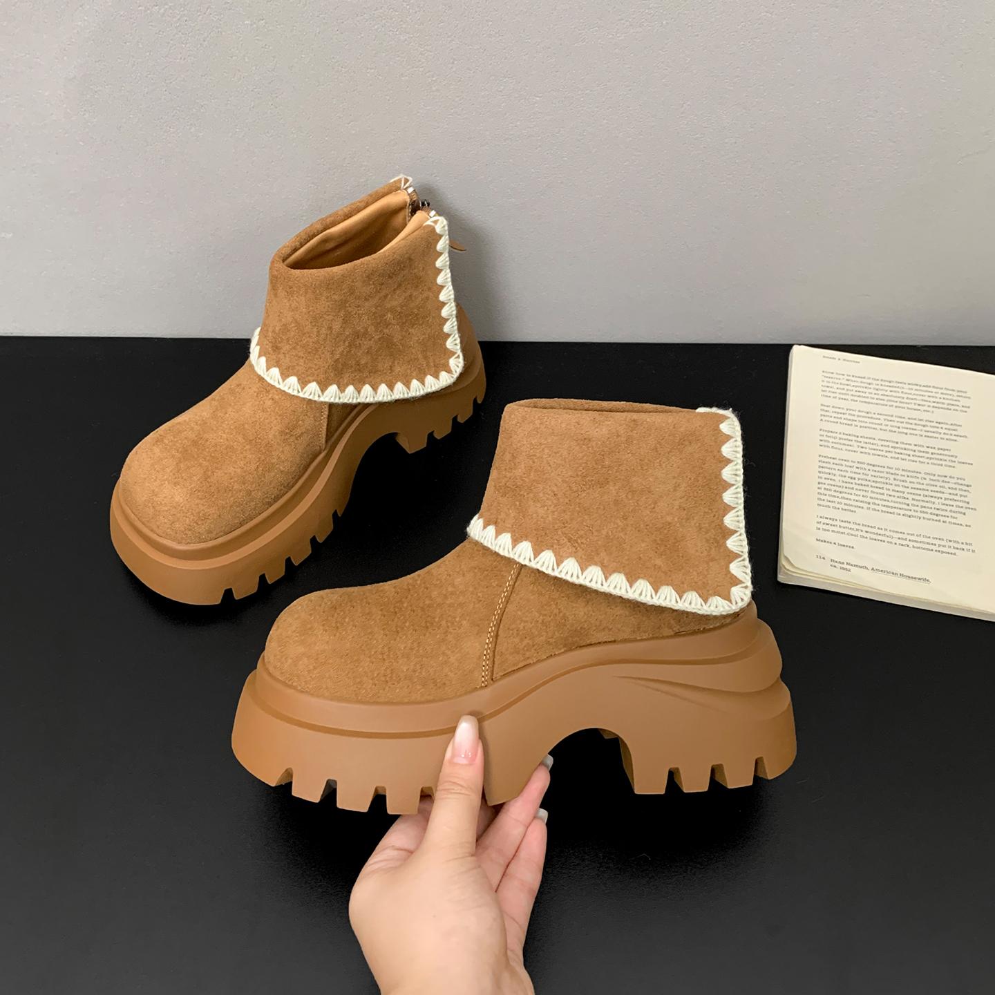 

Осень Зима Платформа Толстая Подошва Женские Ботильоны Уличный Стиль Задние Молнии Обувь Увеличение Роста Современные Короткие Ботинки Женские 35