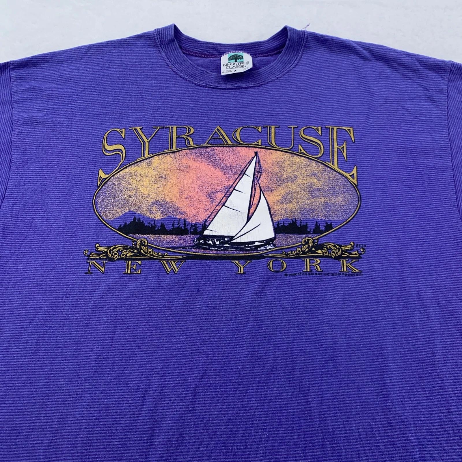 Vintage Syracuse Shirt Mens L/XL Purple Sailboat Graphic New York Tee 90s 2XL