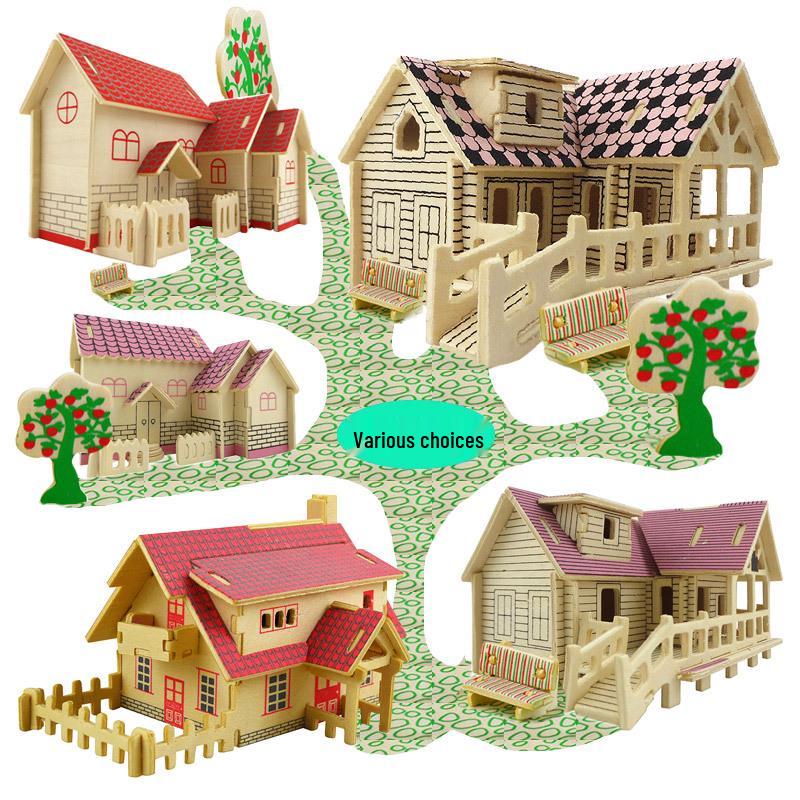 3D Wooden House Puzzle: DIY Educational Toy for Children