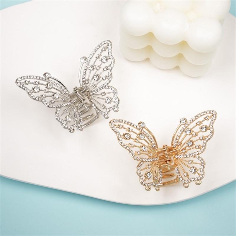 Elegant Butterfly Hair Claw Clip With Dazzling Rhinestones For Women Securely Hold Metal Hairpin Accessory