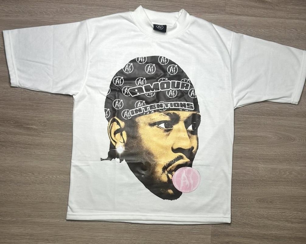 

American street trend brand clothing Portrait print short-sleeved shirt for men Y2k Harajuku Hip Hop Casual Oversized T-shirt 4XL