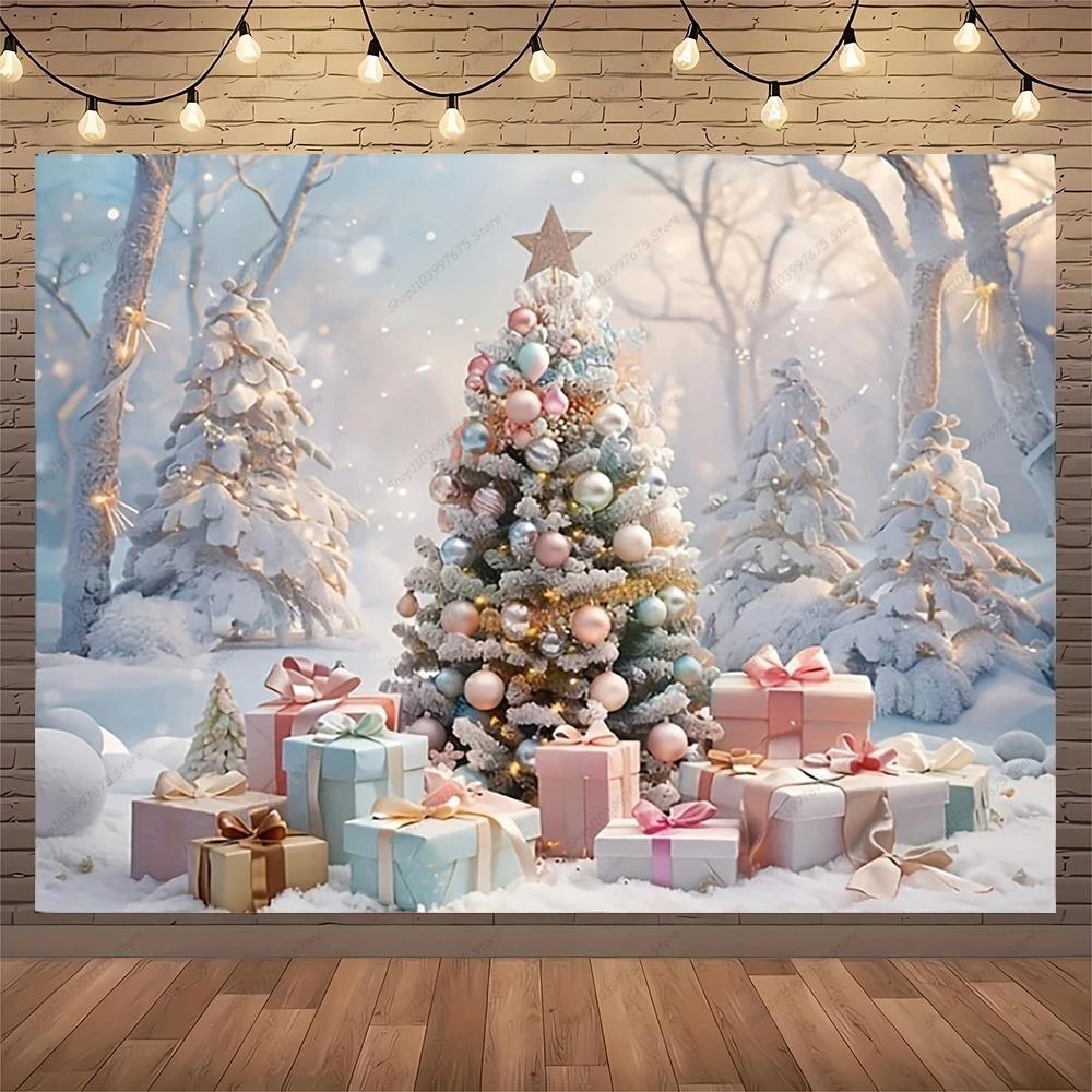 White Christmas Fireplace Background Christmas Tree Print Tapestry Photography Background Wall Family Children'S Holiday Party B