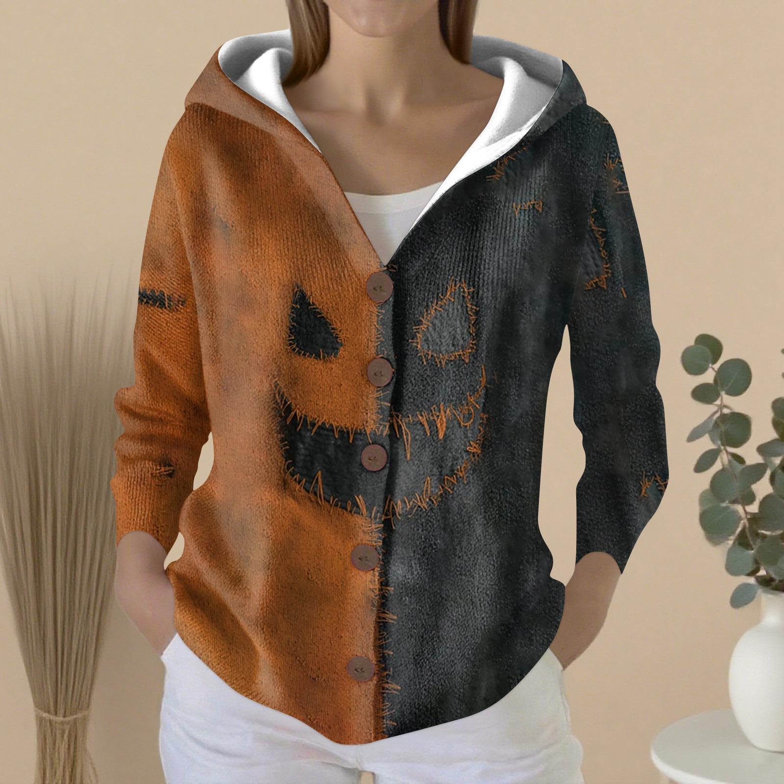 

Женский модный повседневный свитер на пуговицах с принтом, кардиган, куртка с капюшоном L