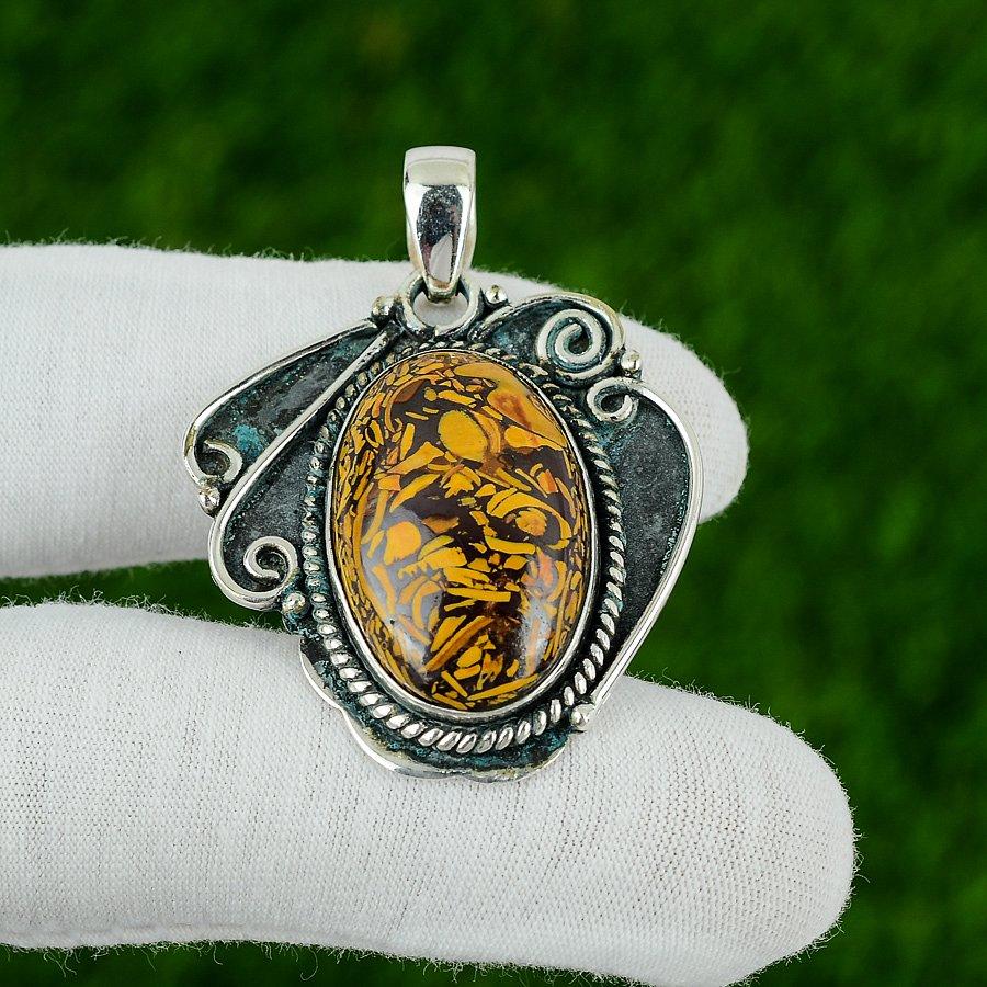 Pendentif en Pierre Gemme Jaspe Mariam Naturel Argent Sterling 925 Bijoux Indiens