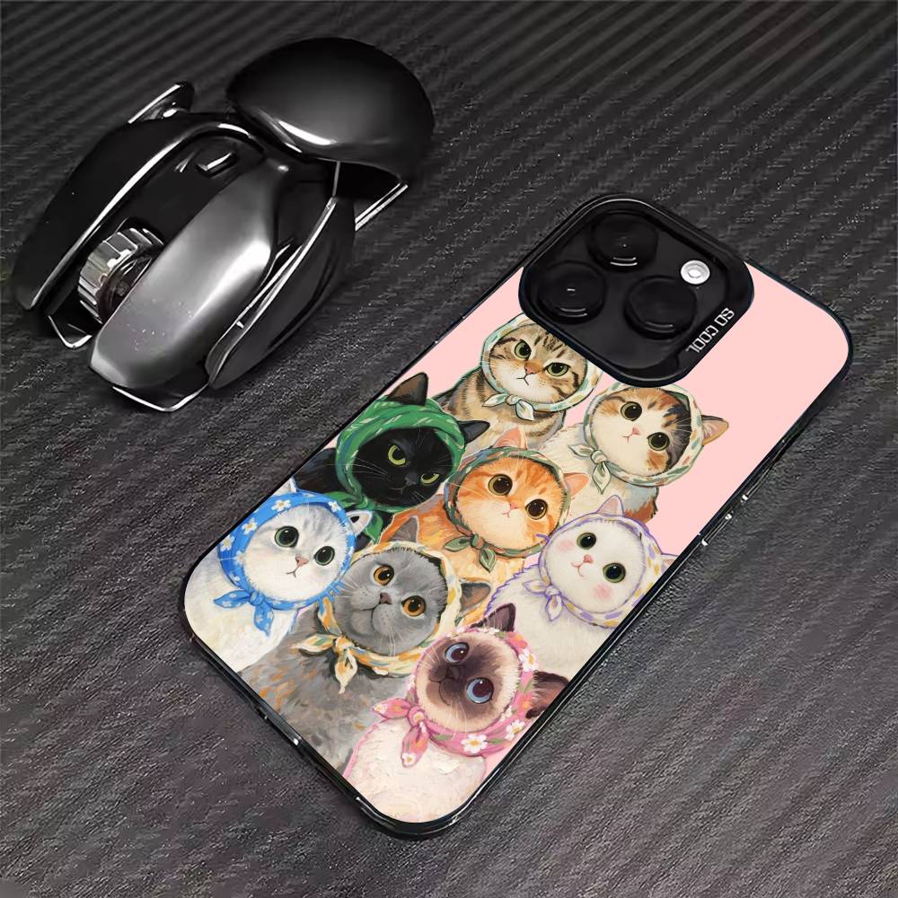 Popular Coffee Cat Cartoon Phone Case For iPhone 17 16 15 14 13 12 11 Pro Max XS Max 7 8 Plus Shockproof Silicone Matte Cover