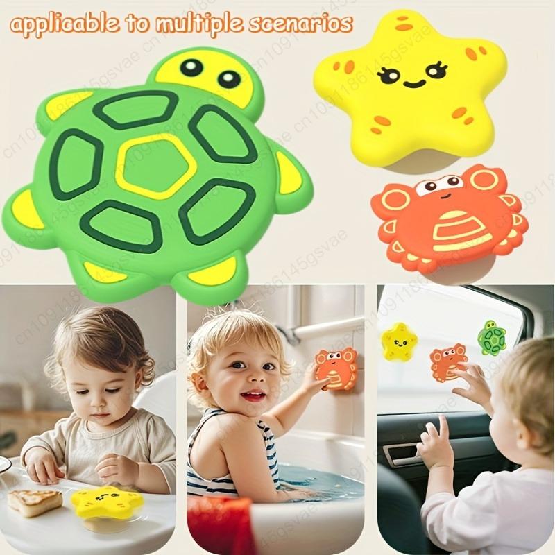 3Pcs/Set Baby Bath Toys Funny Bathing Silicone Suction Cup Spin-Along Toy - Baby Comforter,Water Play, Rotating Finger Topper