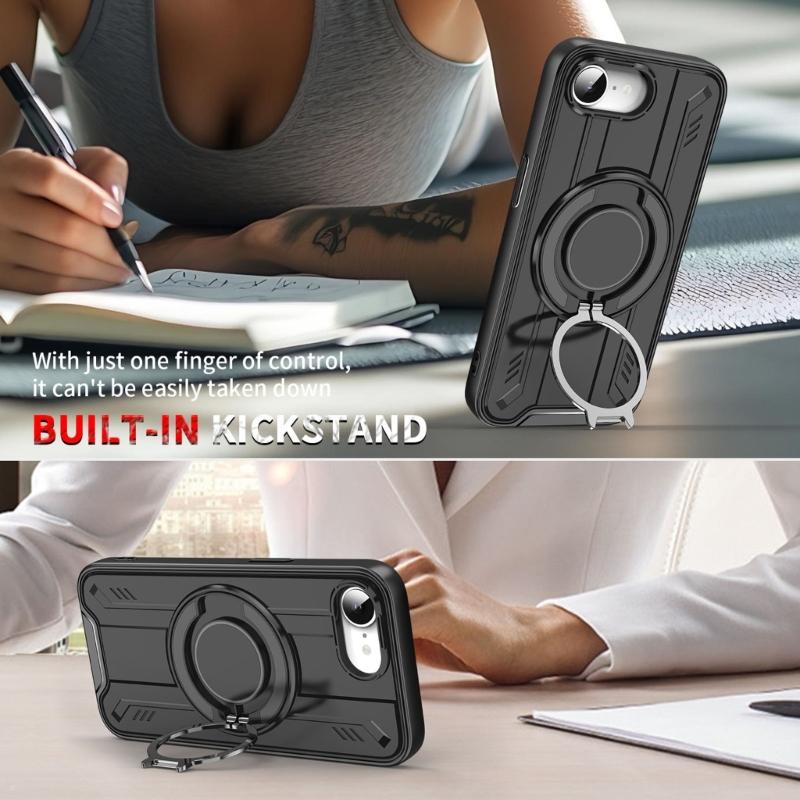 Phone Case for Phone 16E 360 Degree Rotation Kickstand TPU+PC Protective Shock Grade Shell Phone Case