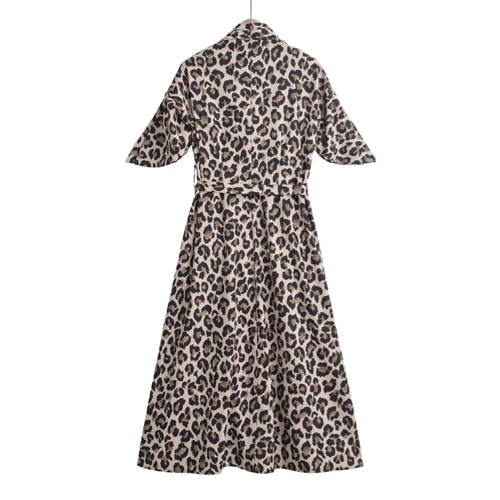2025 Spring/Summer Women's V-Neck Pleated Leopard Print Shirt Dress