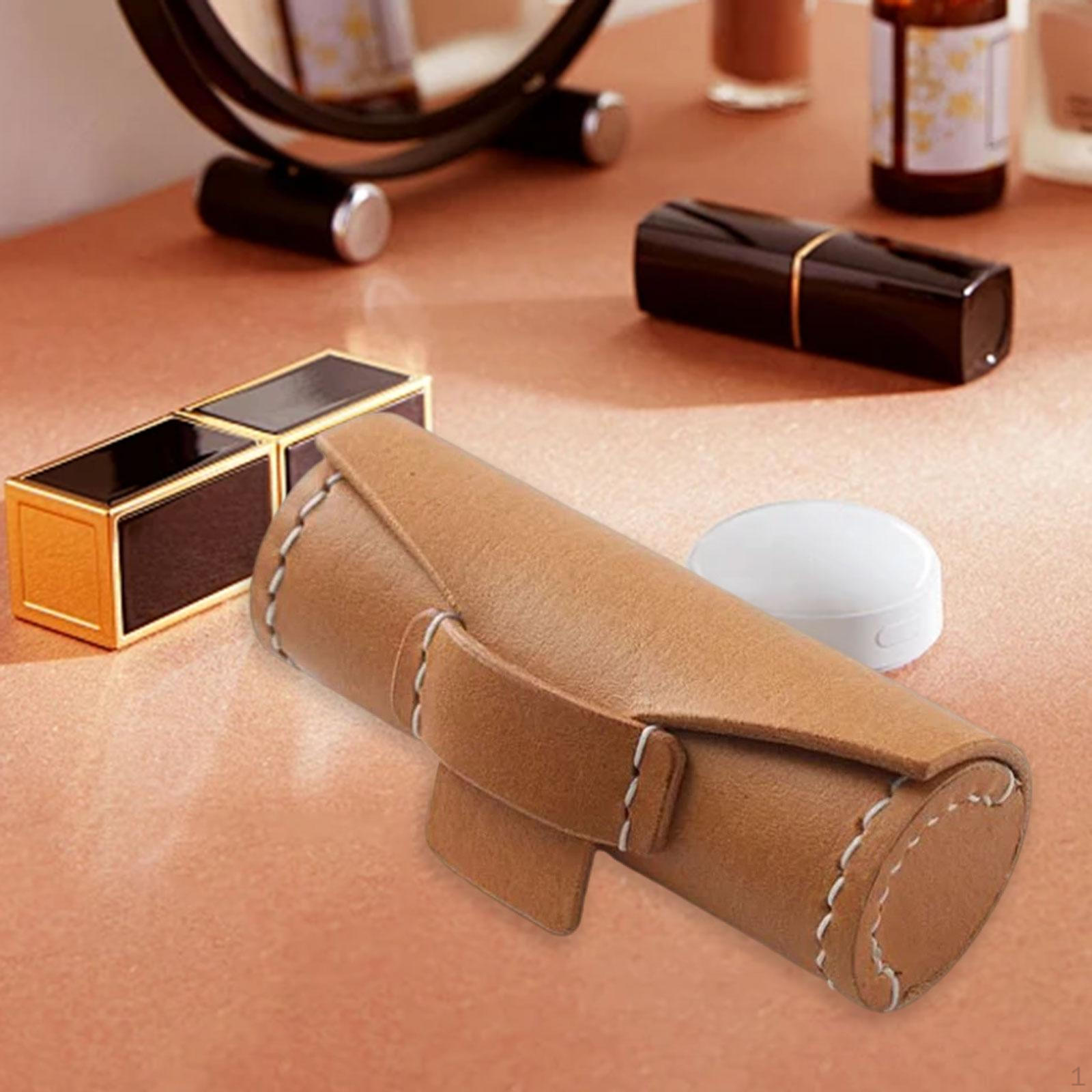 

Leather Mini Lipstick Bag Elegant Small for Daily Use Pouch коричневий
