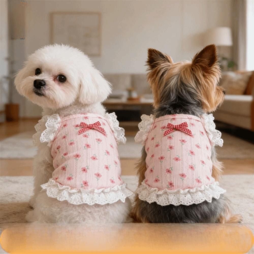 Lace Trimmed Floral Dog Dress Cute Cat Lace Camisole Sweet Pet Camisole Vest  Cat Clothes
