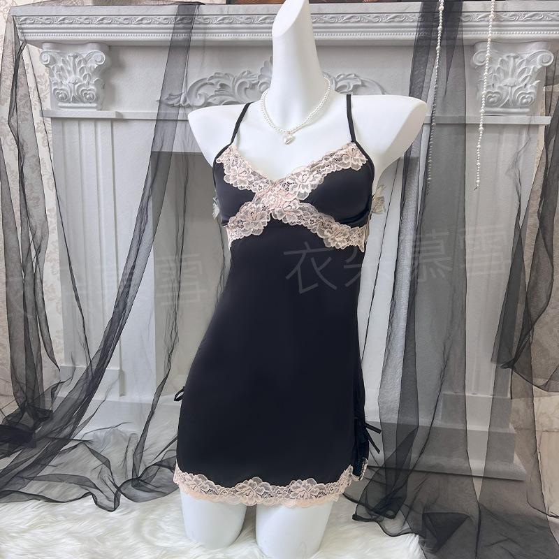 

Ladies sexy lace splicing suspender nightdress private room pure desire temptation pajamas fashion fairy style loungewear m【 40-50kg 】 чёрный