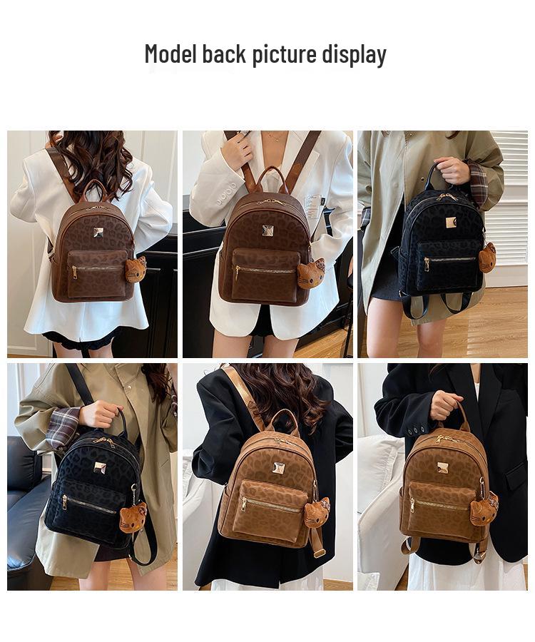 Trendy Leopard Print Women's Commuter Backpack - European & American Retro Niche Schoolbag