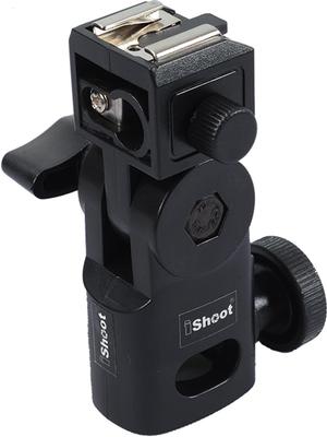 iShoot Hot Shoe Mount Flash Bracket Photo Umbrella Holder Support Compatible with Canon Nikon Speedlight Flash Studio Light Stands