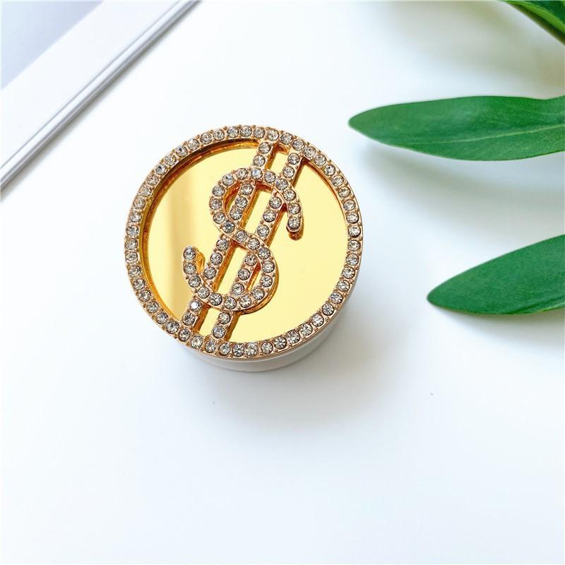 

Electroplated Rhinestone Dollar Pattern Mobile Airbag Holder With Shiny Surface Foldable Desktop Lazy Person Tablet Universal Adhesive