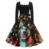 Women's Fashion Retro Long-sleeved Square Collar Christmas Printed Evening Dress