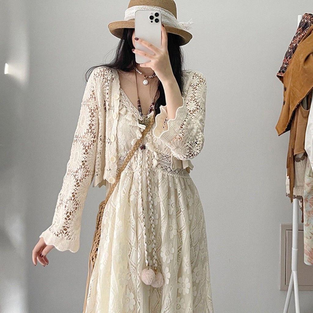 2026 Sweet and Fresh Bohemian Lace Tassel Maxi Dress