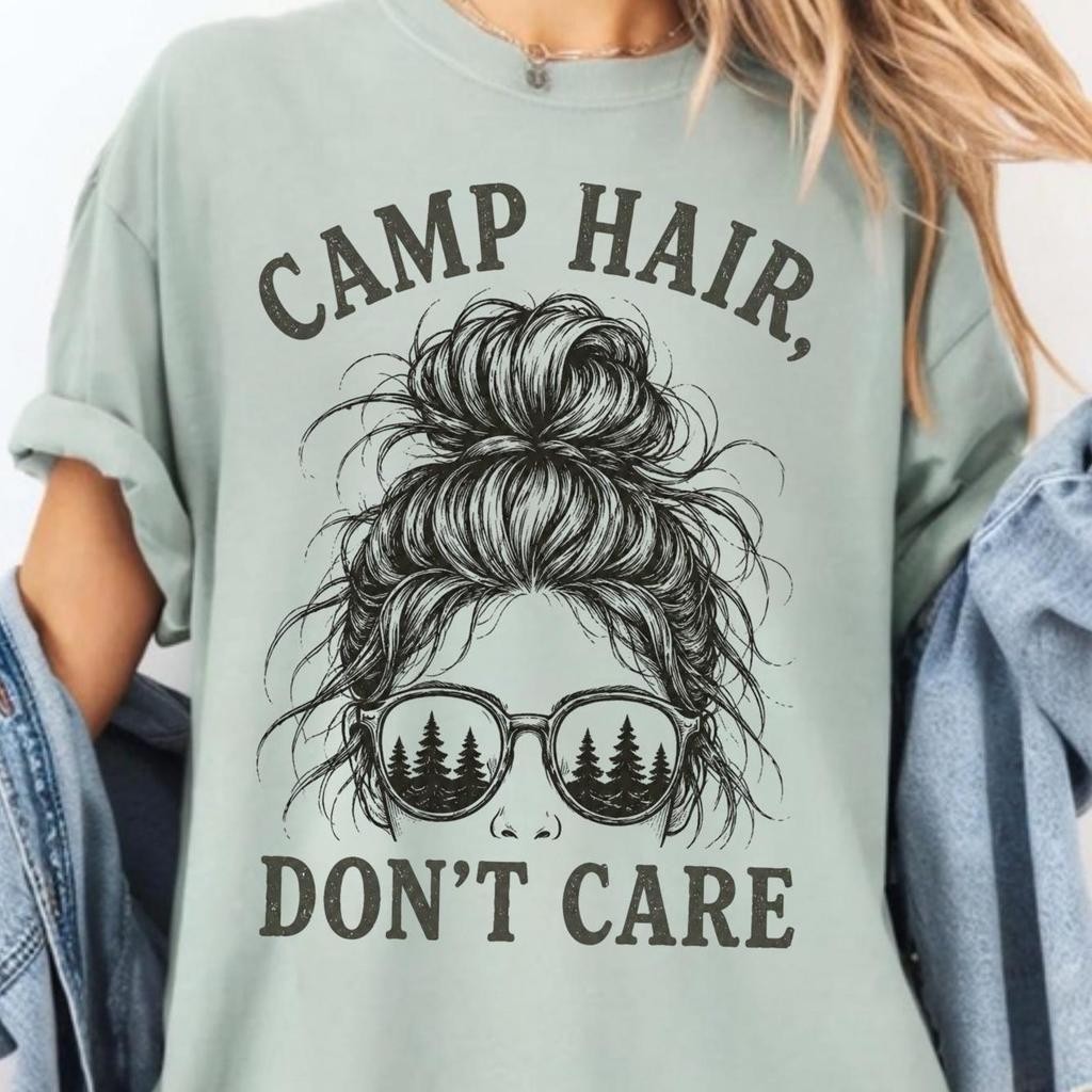 Camp Hair Don't Care Comfort Colors Shirt, Camping Shirt for Women, Funny Camp Tee, Cute Camping T Shirt