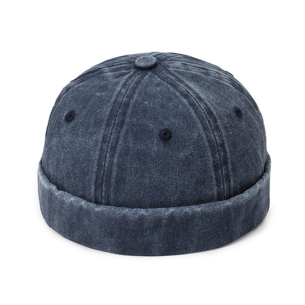 Retro Washed Cotton Brimless Hats for Men Vintage Docker Beanie Cap Rolled Cuff Skullcap Solid Color Adjustable Buckle Dad Hat