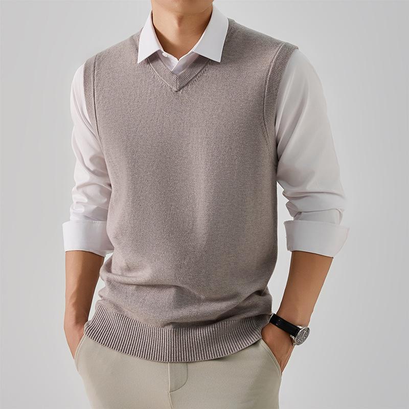 Men's Autumn/Winter Wool Knit Sleeveless Vest - Business Casual & Comfortable Sweater.