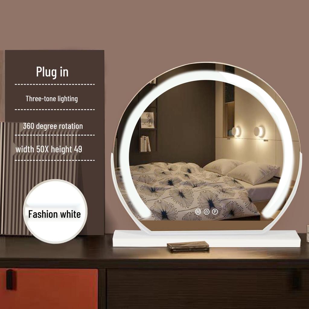 Compact LED Makeup Mirror with Three-Color Fill Light, Smart Touch Charging, Perfect for Dressers