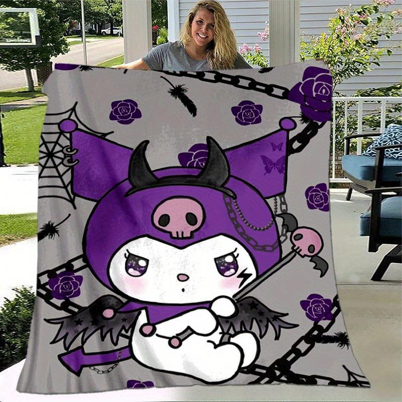 1pc Kuromi Printing Lightweight Flannel Blanket, Comfortable and Warm Blanket, for Camping Sofa Bed and Couch Office, in All Seasons