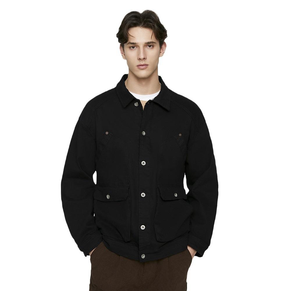 Spring and Autumn American Men's Retro Wash Solid Color Single-breasted Lapel Loose Outdoor Work Jacket Top