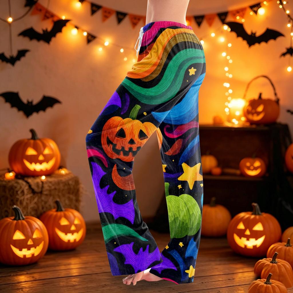 Women Drawstring Waist Halloween Printed Long Pajama Pants Casual Relaxed Fit Sleepwear with Elastic for Home Lounge