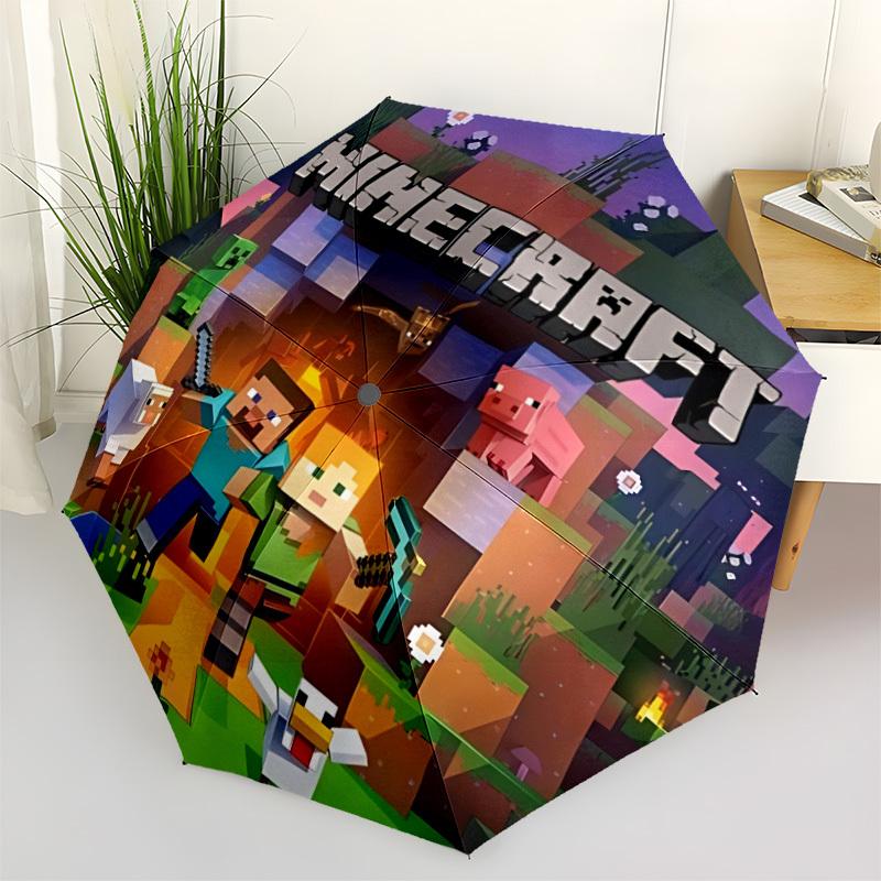 

1pc Minecraft Characters Automatic Folding Umbrella - Compact 8-Rib Design, Durable Plastic & Iron, Perfect Gift for Friends & Family, Outdoor Umbrell