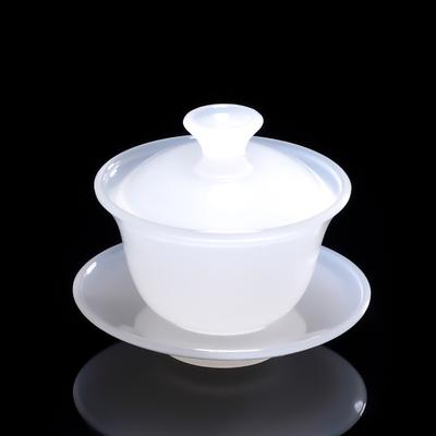 Bílý porcelán Jade Porcelánový kryt na šálek Miska na čaj Sancai Miska na čaj Malá skleněná imitace nefritového skla Glazované kungfu čajová sada Dárek