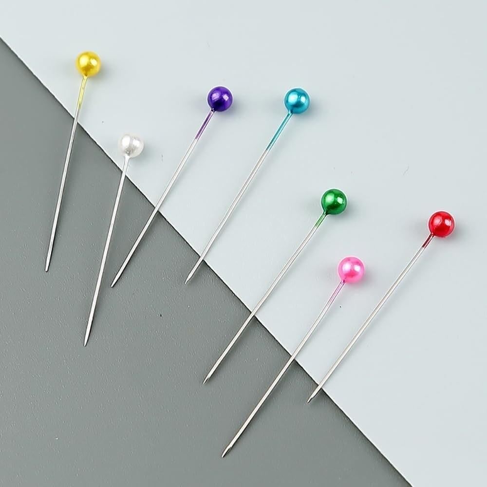 600PCS/BOX Multicolor Pearlized Ball Head Pins Straight Push Straight Pins  Fabric Sewing