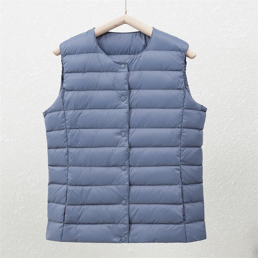 Women's White Duck Down Lightweight Vest - Collarless, Sleeveless Winter Innerwear