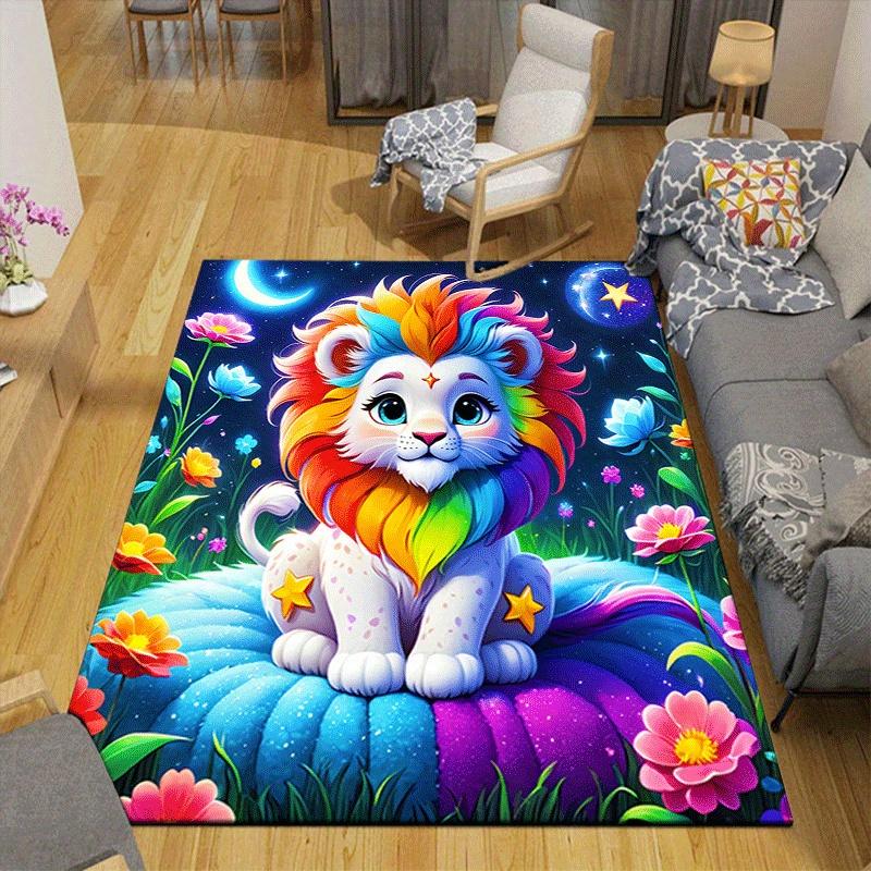 1pc Cute colorful lion Print, Design Indoor Area Rug - Soft, Anti-Slip, and Durable Gaming Room Decor for Bedroom