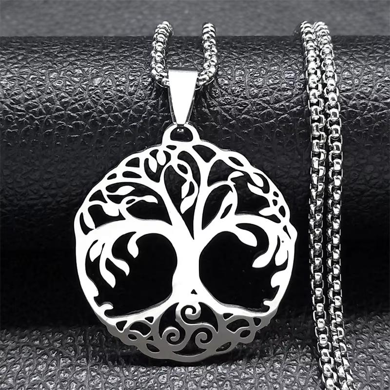 Fashion Tree of Life Round Necklace for Women Men Stainless Steel Gold Color Chain Necklaces Jewelry arbre de vie N3399S02