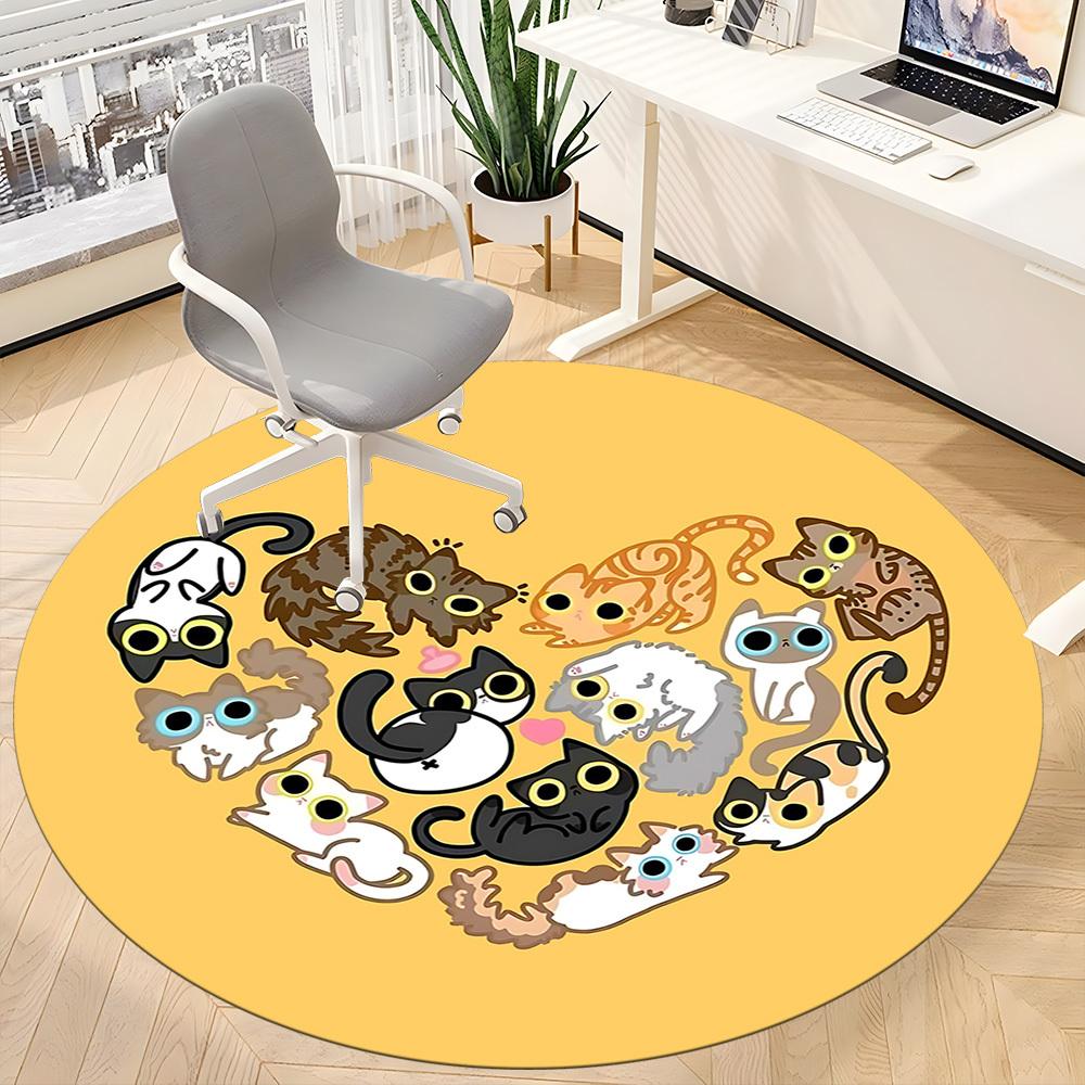 1pc Cat Love Office Round Area Rug,  Mat Suitable For Office, Under Office Chairs Bedroom Living Room Home Decor, Room Deco