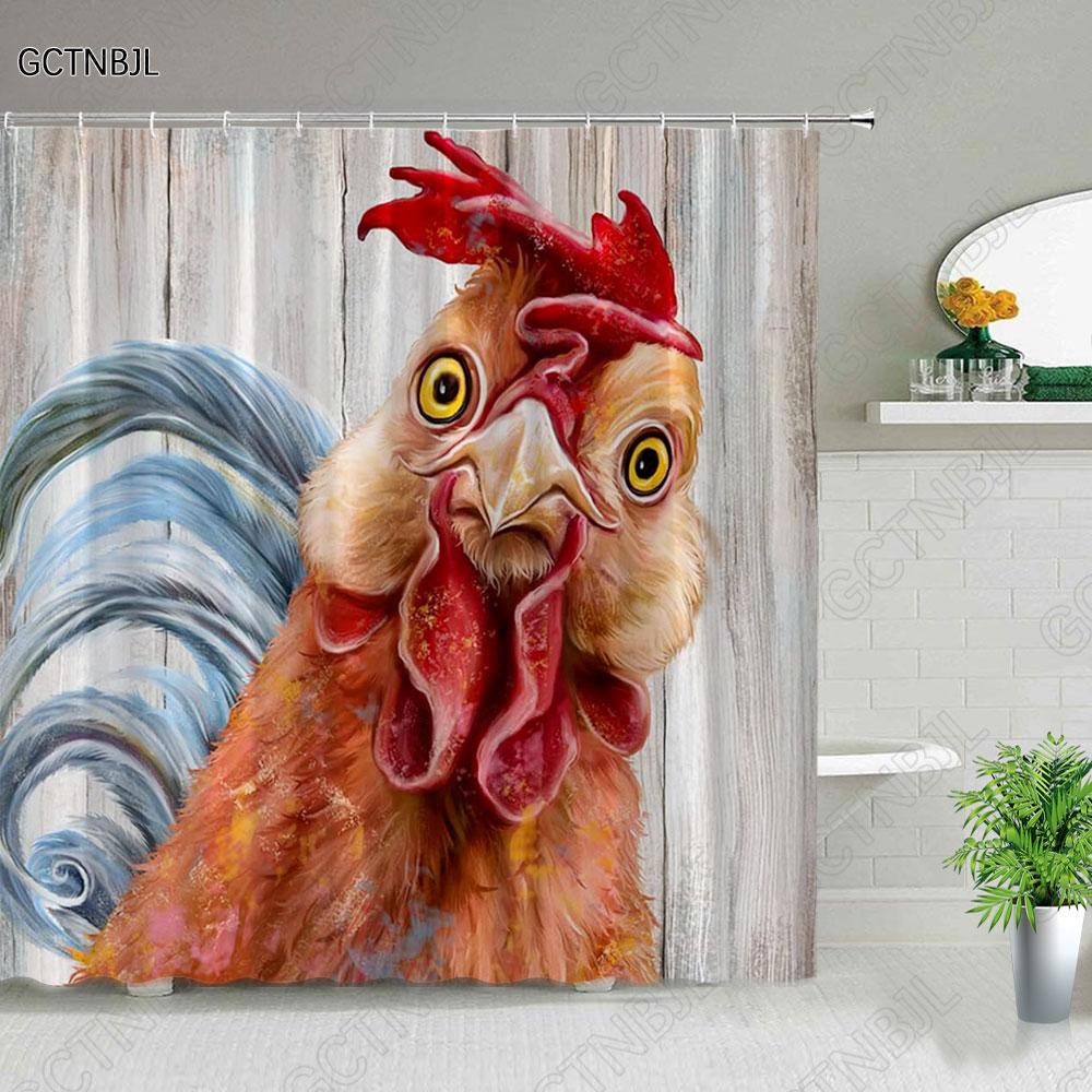 Cat Dog Cow Shower Curtain Set Cute Animal Bathroom Curtains Fabric Christmas Home Bathroom Decor Bathroom Accessories Set