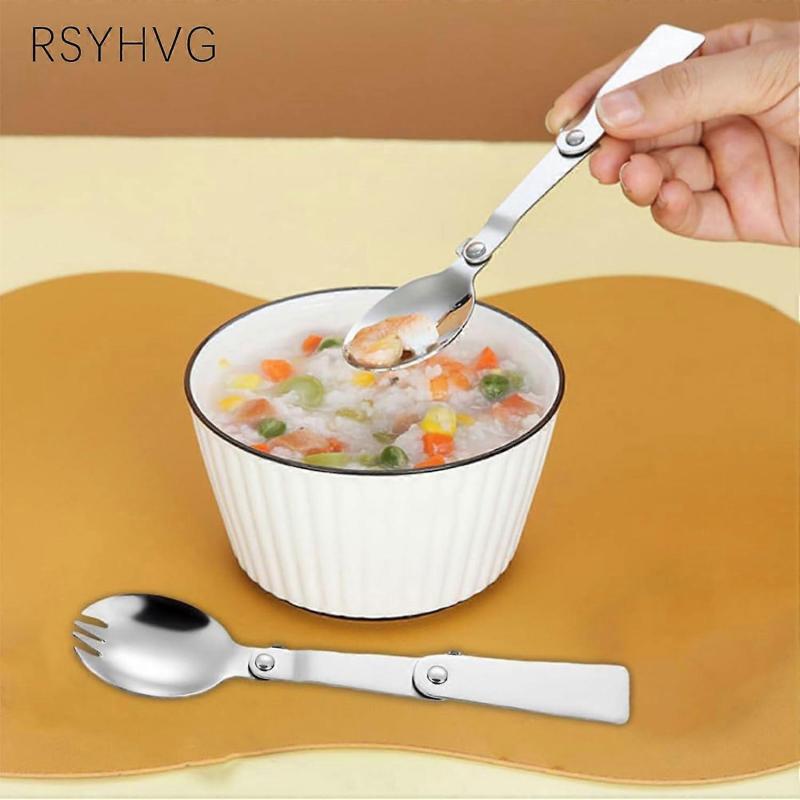 Portable Compact Folding Cutlery, Stainless Steel Folding Spoon, Suitable for Outdoor Camping Hiking Cutlery (3 Pack)