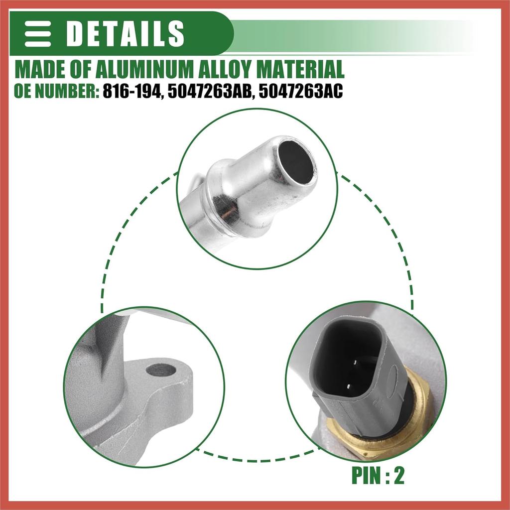 ACROPIX Engine Coolant Thermostat Housing Assembly, for Jeep Cherokee 2014-2021, Metal, 816-194, Silver Tone Car Parts