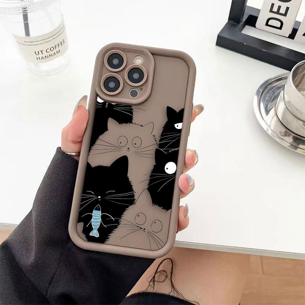 Animal Black Cute Cat Phone Case For iphone Apple 17 AIR 16 16E 11 12 13 14 15 XR Plus Pro Max Silicone Case Funda Shell Cover
