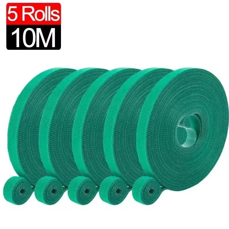 Fascetta autoadesiva in nylon per piante, verde, regolabile, con gancio e anello, supporto per spago da giardino, fascetta riutilizzabile, nastro di fissaggio