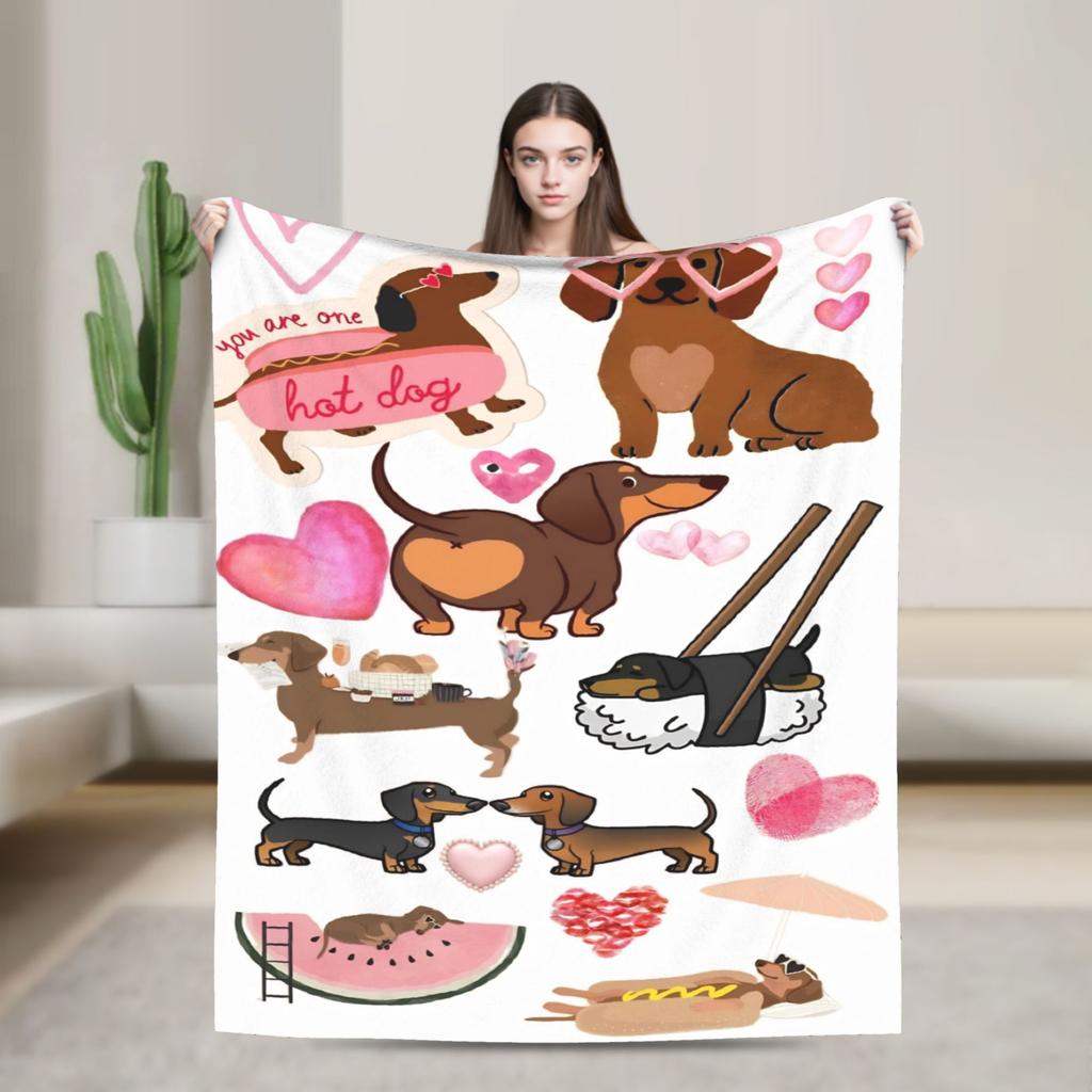 Dachshund Christmas Knitted Blankets Flannel Dogs Animal Super Soft Throw Blankets for Car Sofa Couch Bedroom Quilt