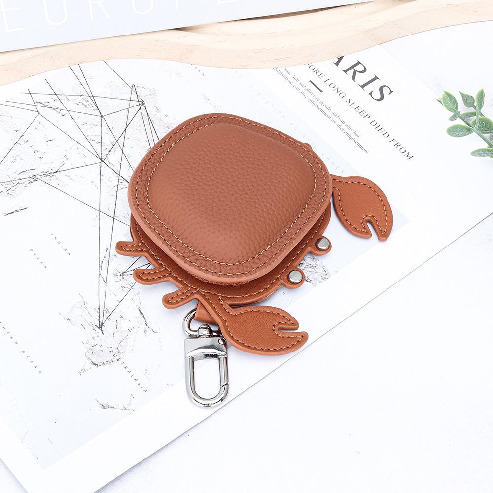 First Layer Cowhide Crab Pendant Keychain & Leather Coin Purse