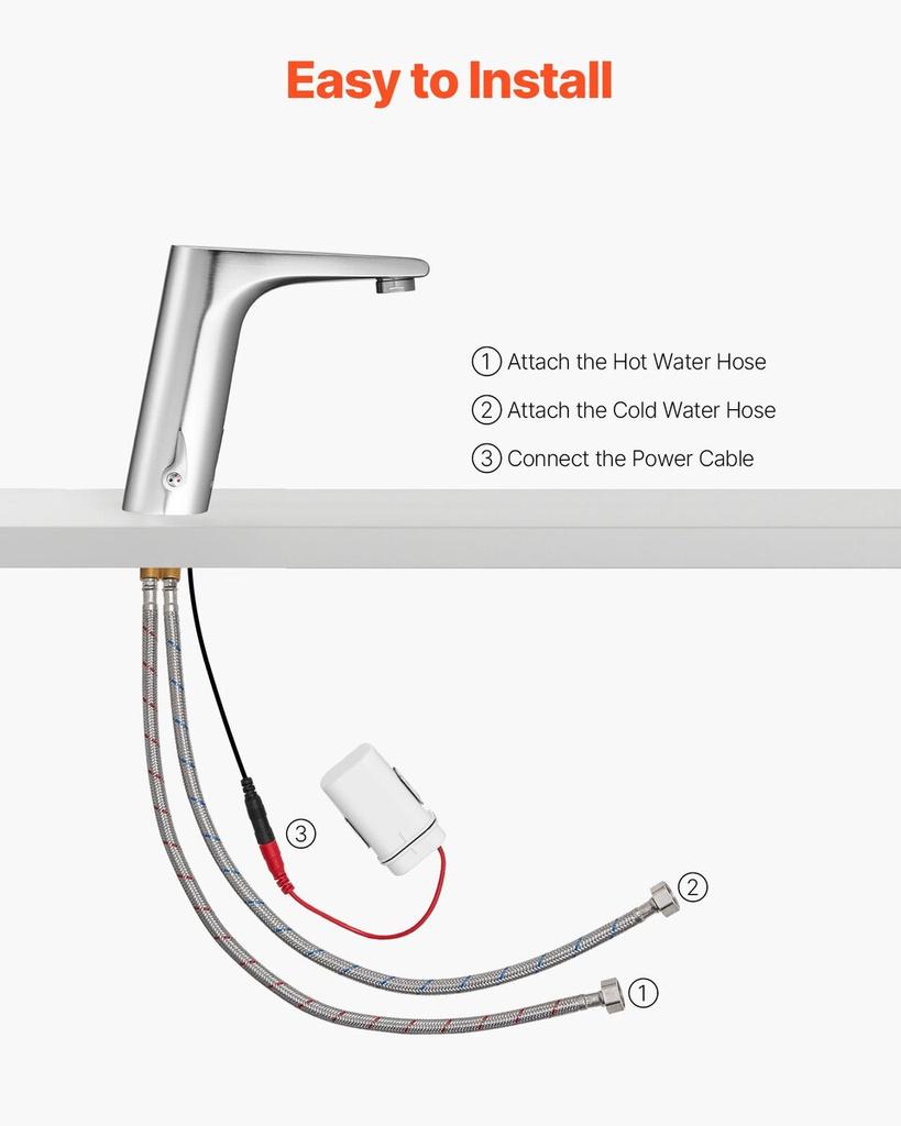 Touchless Bathroom Sink Faucet, Automatic Motion Sensor Restroom Toilet Faucet, HandsFree Adjustable Cold Hot Single Handle Water Mixer Battery