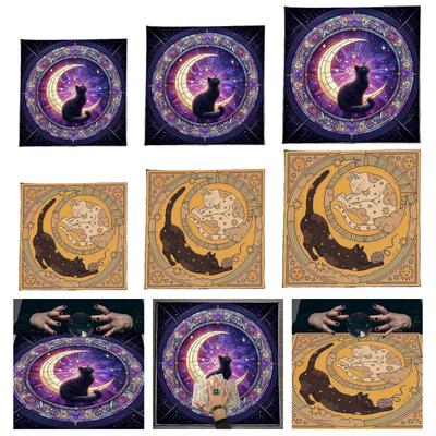 Tarots Tablecloth Altars Cloth Moon Cat Pattern Astrology Tablecloth Divinations Card Cloth Tapestry Wall Decoration