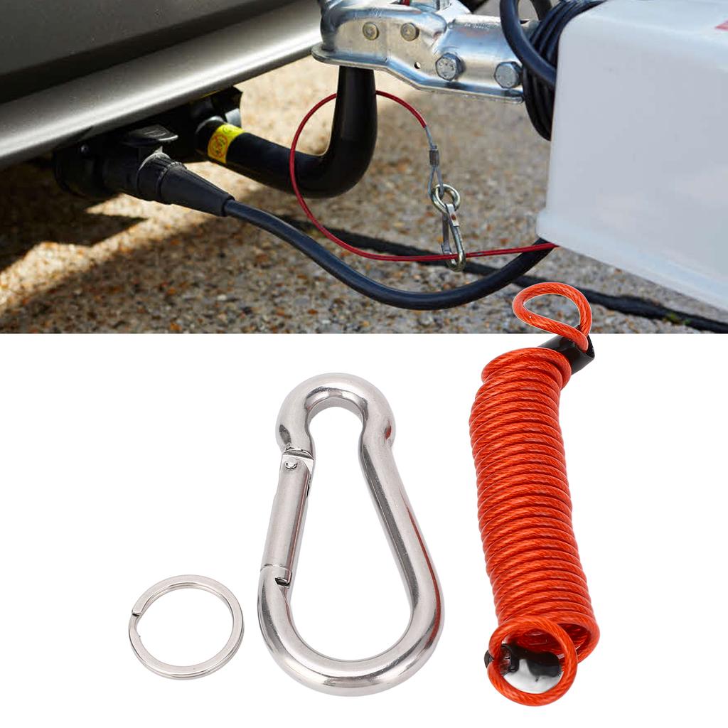 Breakaway Trailer Brake Cable 304 Stainless Steel Spring Towing Coiled Wire with 8x80mm Safety Hook for RV Emergency Red