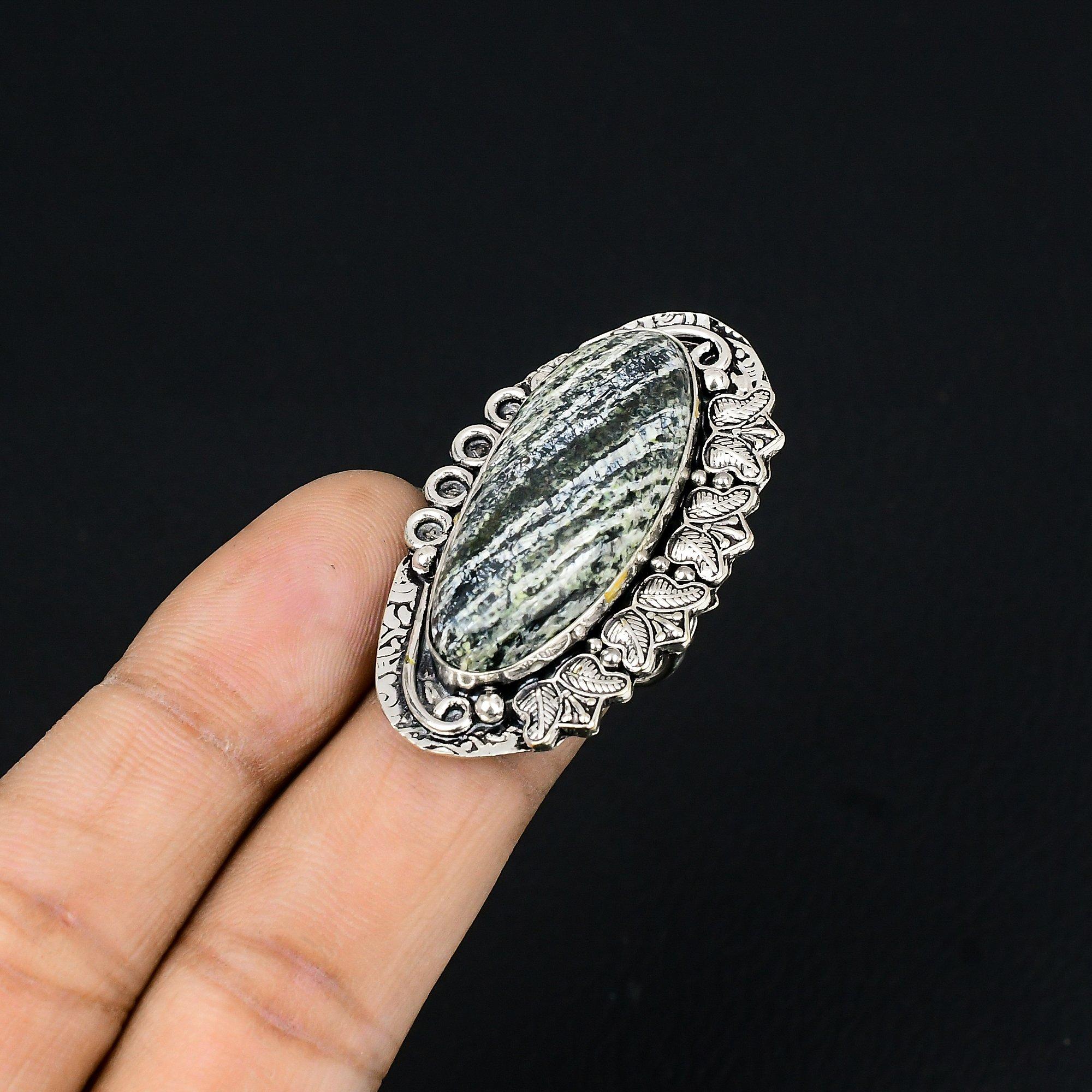 Oval Green Swiss Opal Gemstone 925 Sterling Silver Promise Wedding Ring Size 6.5 6.5