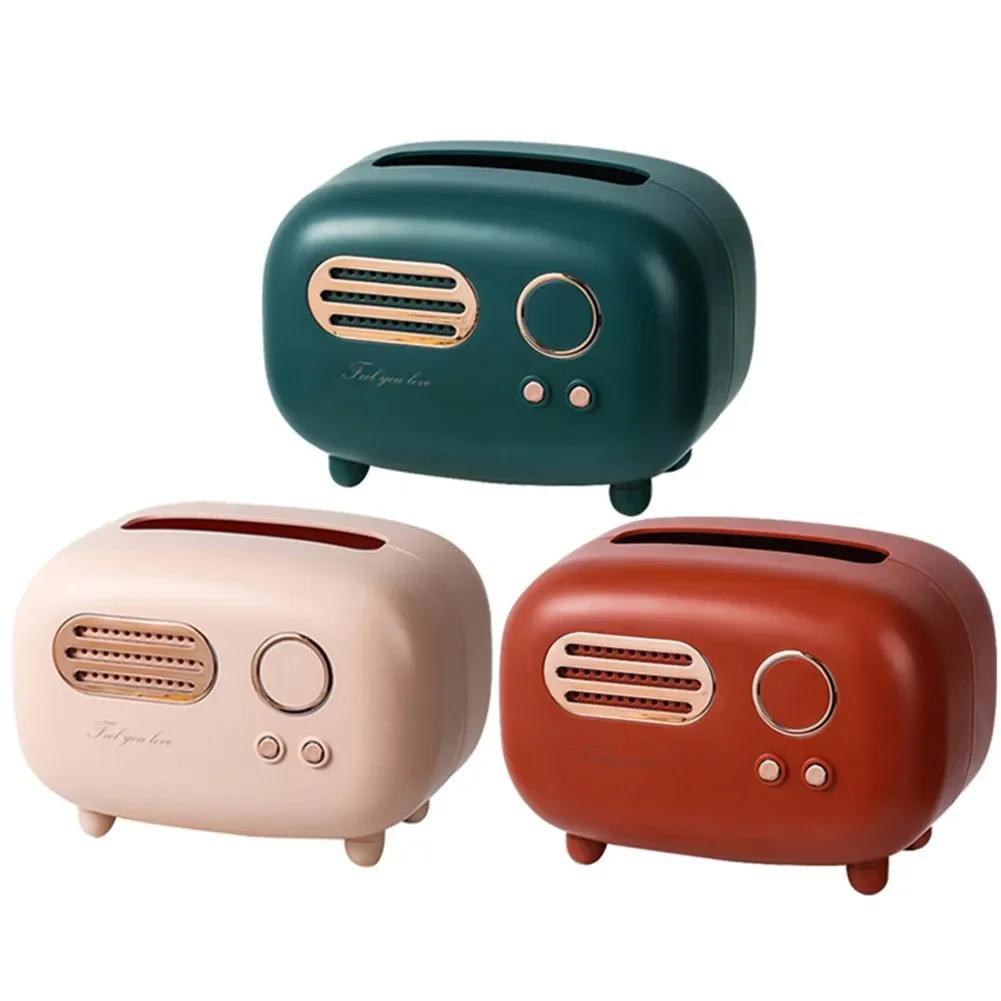 Scatola per fazzoletti modello radio retrò Porta carta da tavolo Dispenser vintage Porta tovaglioli Organizzatore Scatola decorativa per salviettine umidificate