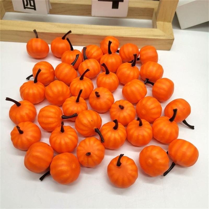 48Pcs 25mm Small Simulated Pumpkins Autumn Harvest Festival Decoration For Halloween Wedding Thanksgiving Decoration